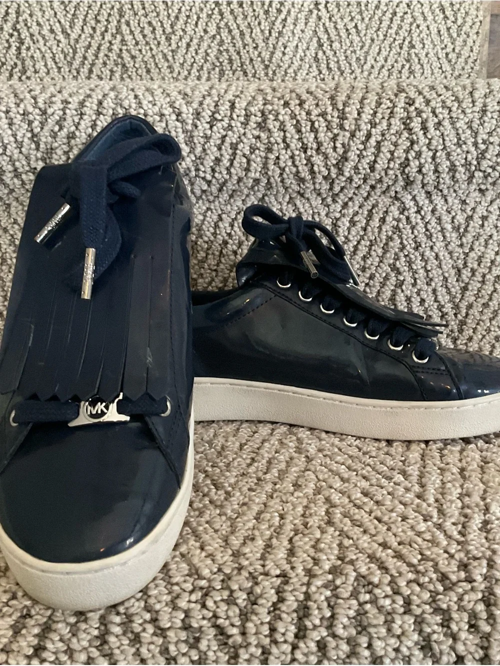 Michael Kors Navy Patent Kiltie Sneakers with Tassel